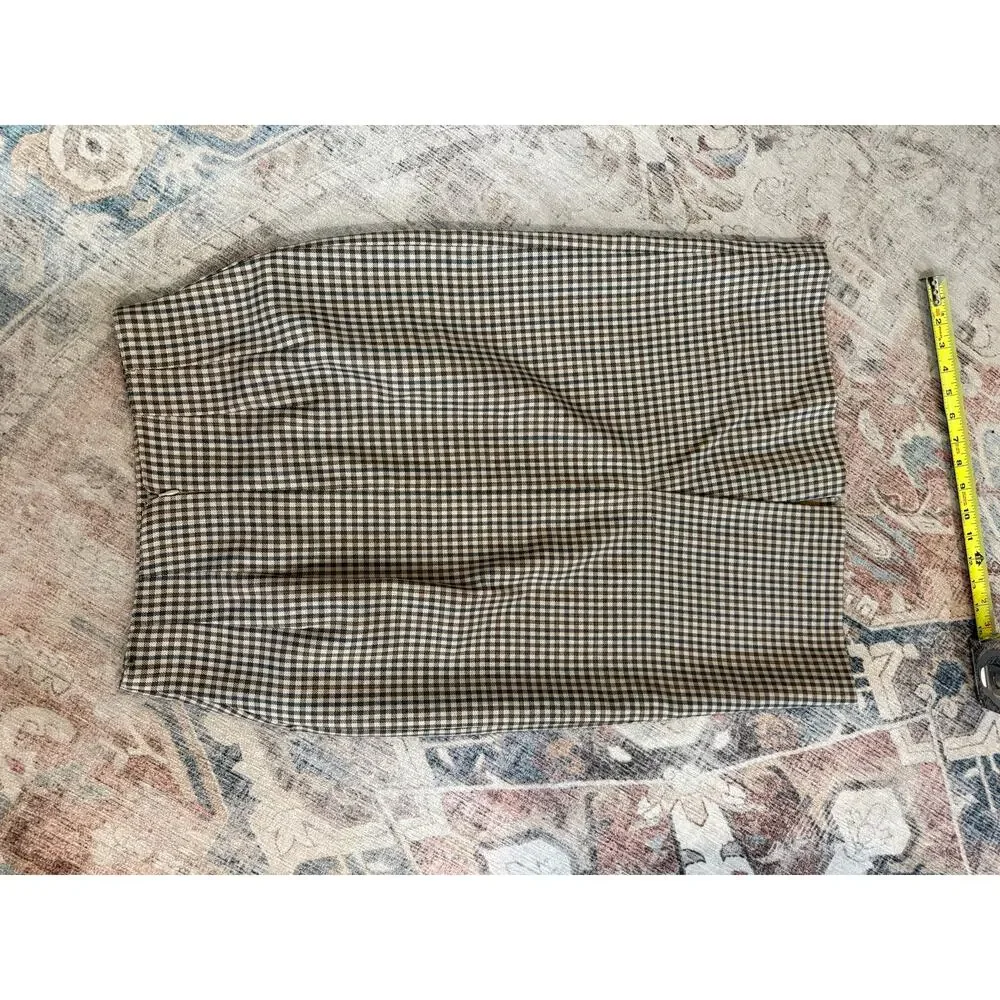 Gianni Sport Tan Multicolor Plaid Midi 100% Wool Pencil Skirt, Sz 8 - Picture 5 of 8